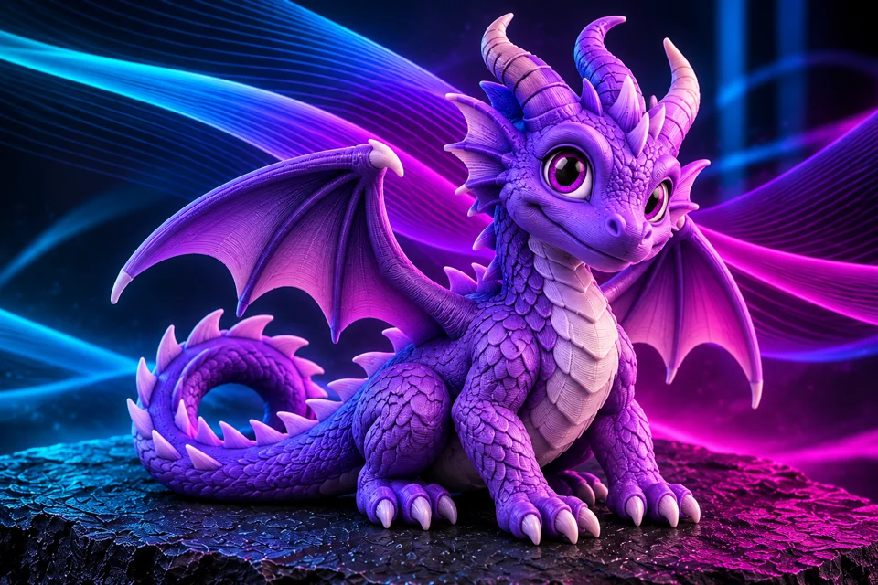 Illustrative violet dragon figurine